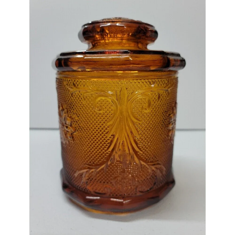 Tiara Indiana Sandwich Glass Amber Canister with Lid Medium Vintage